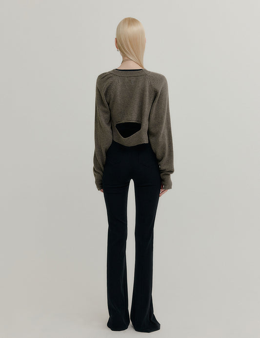 CASHMERE SIGNATURE UNBALANCE BOLERO KNIT TOP - KHAKI