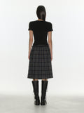 CRANK -  CHECK FRILL PLEATS MIDI SKIRT_NAVY