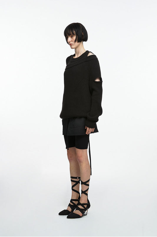 NACHE- ASYMMETRIC LAYERED KNIT (UNISEX) BLACK