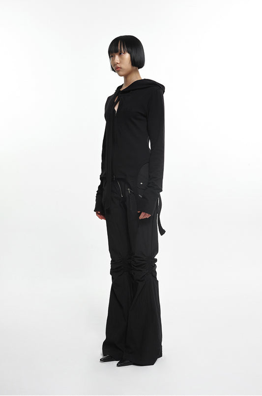 NACHE- SLIT TIE HOODIE ZIP-UP BLACK