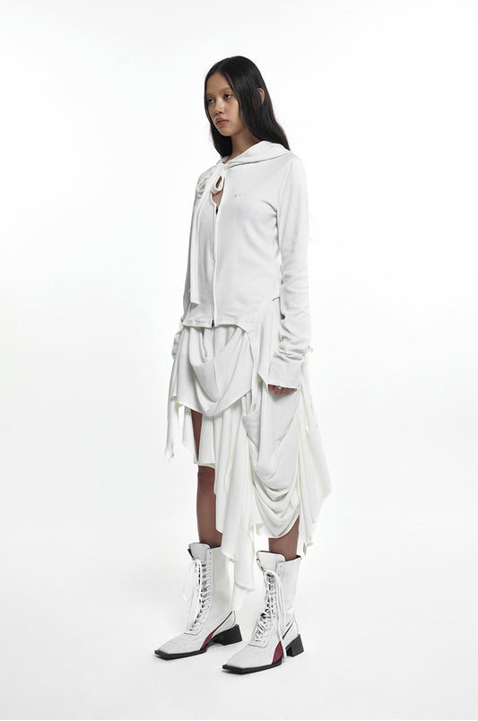 NACHE- SLIT TIE HOODIE ZIP-UP IVORY