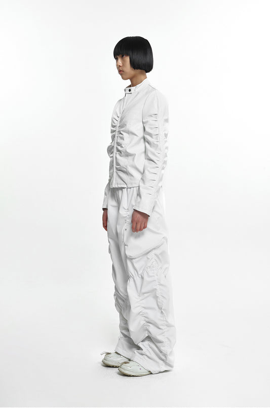 NACHE- SHIRRING LEATHER JACKET IVORY