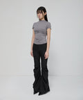 FLAREUP - Asymmetrical Draped Mock Neck T-Shirt / Gray
