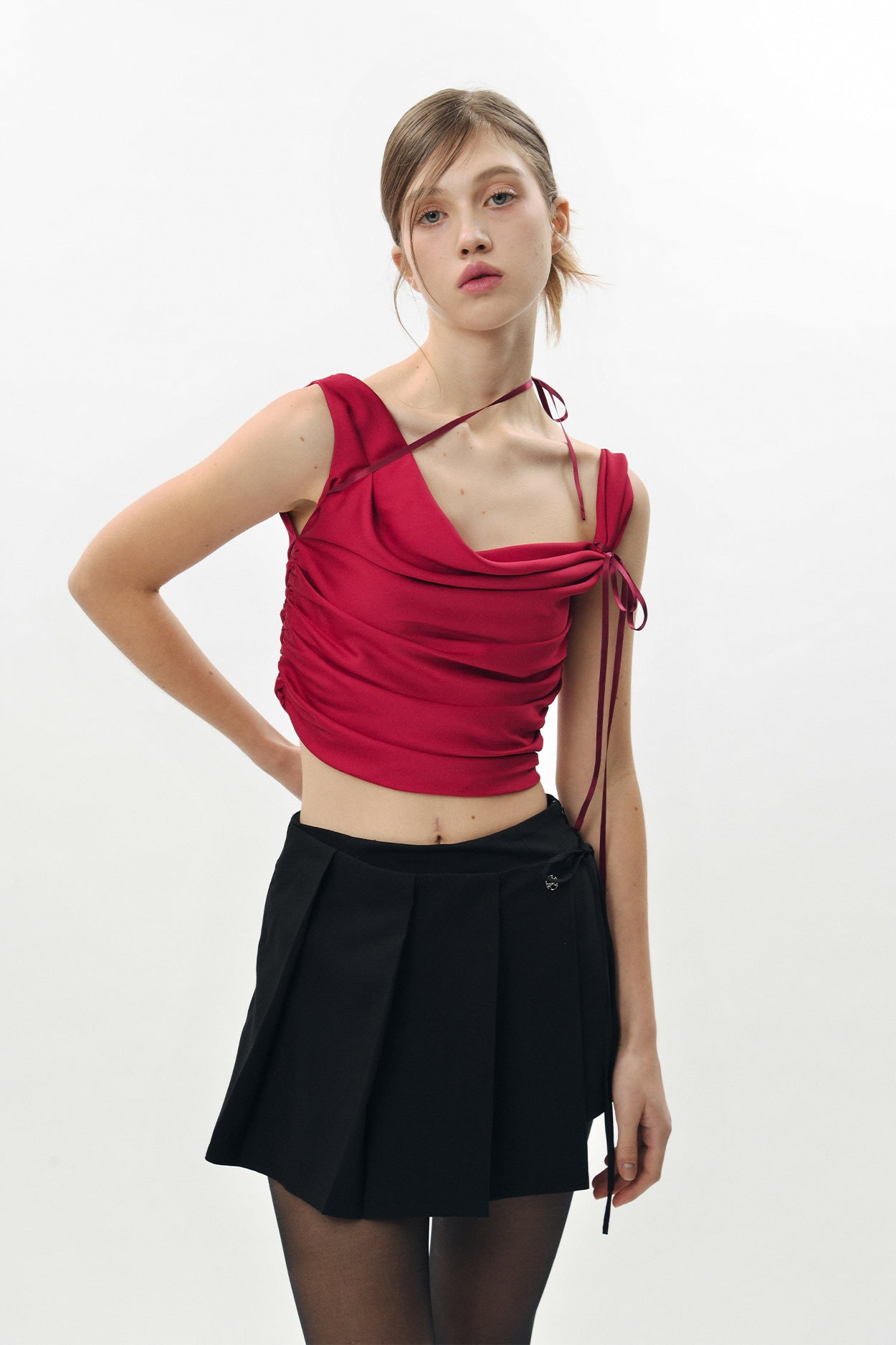 PAIN OR PLEASURE -  DEW COWL SATIN TOP red