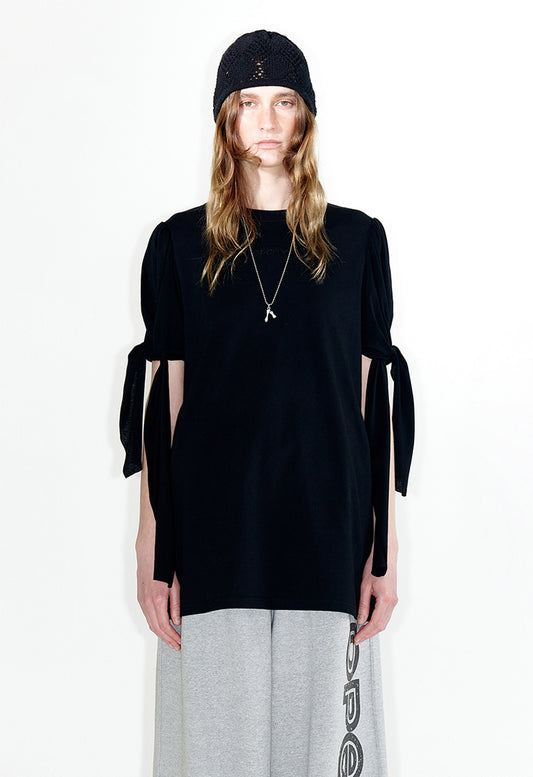 OPEN YY -  KNOTTED SLEEVE BOX TEE, BLACK