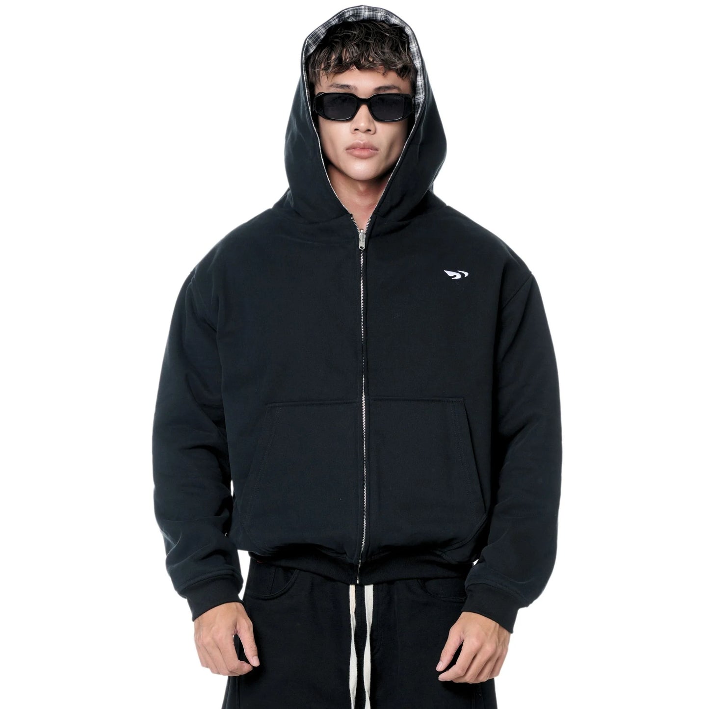 PUSH PUSH - PP FLIPSIDE ZIP HOODIE / Black Mono Gingham