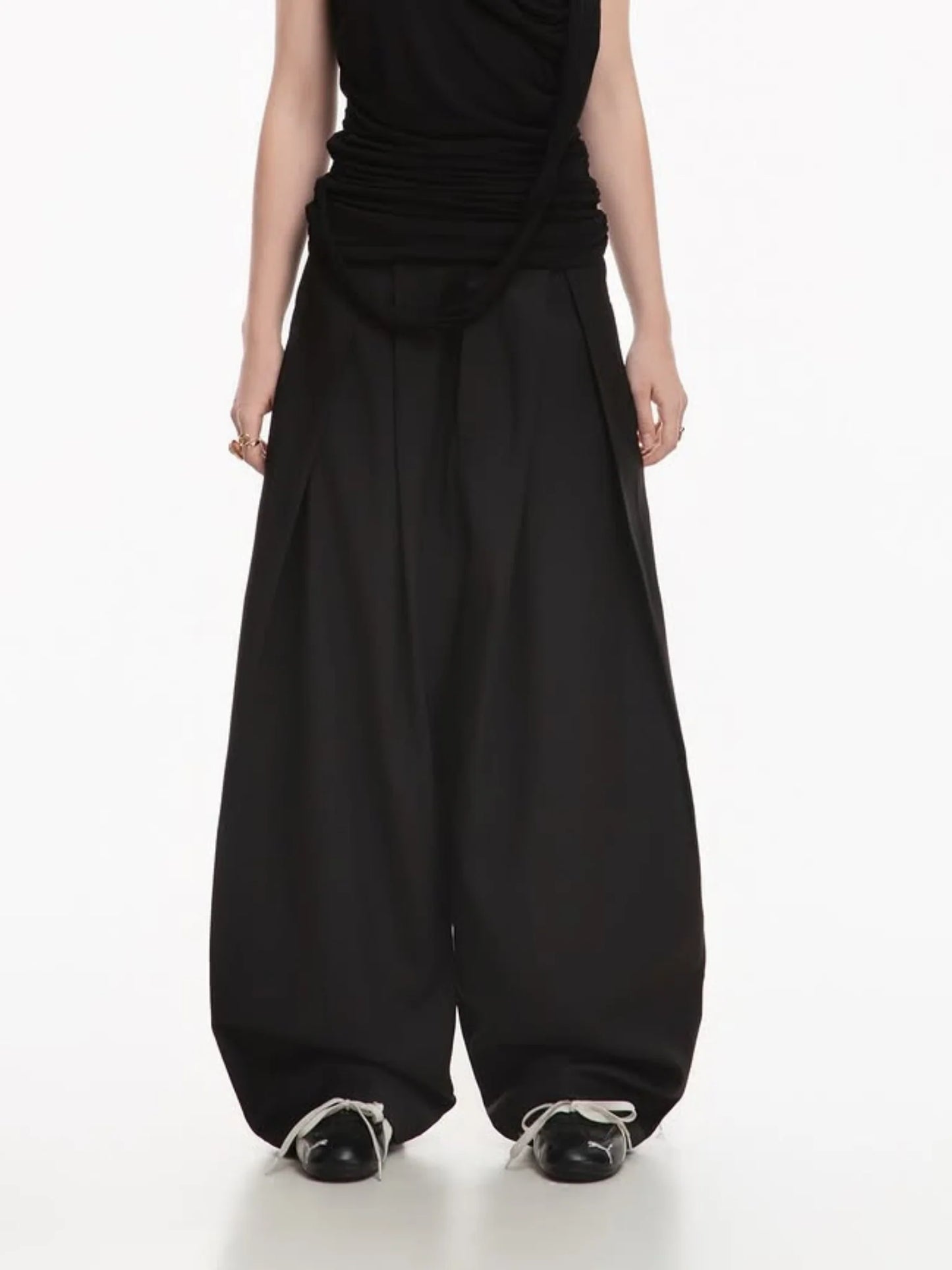 MELANCHOLY - Lunar Pleated Wide Pants / Black