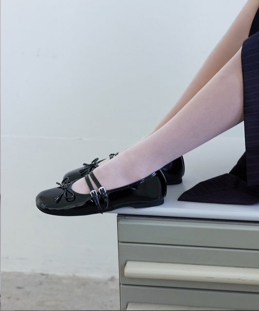 ROCKFISH WEATHERWEAR- SQUARE TOE TWO STRAP MARYJANES(ENAMEL) - BLACK