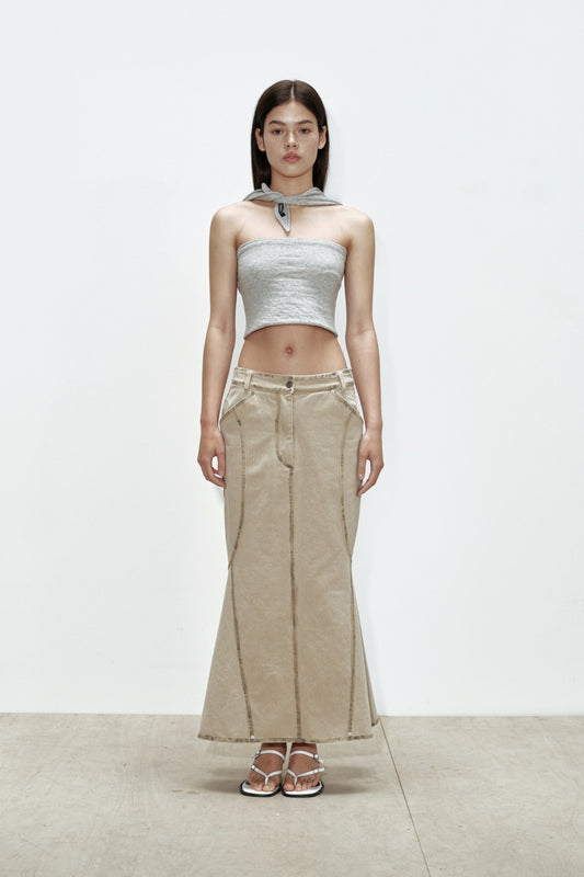 CERRIC -  DENIM SCOTCH SKIRT / BEIGE