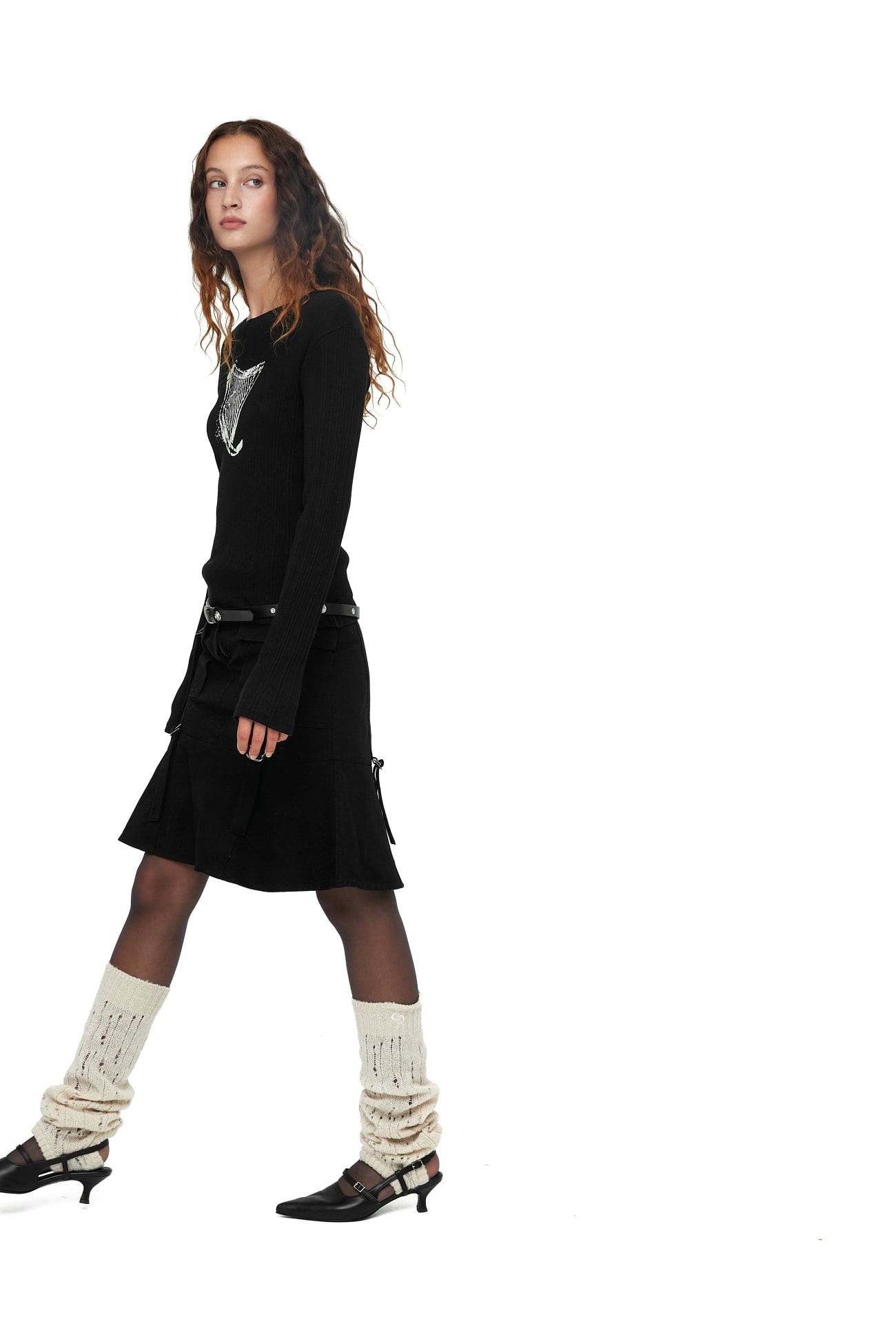 CERRIC -  STRAP FLARED CARGO SKIRT / BLACK