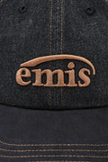 EMIS - WASHED DENIM BALL CAP-GRAY/BLACK