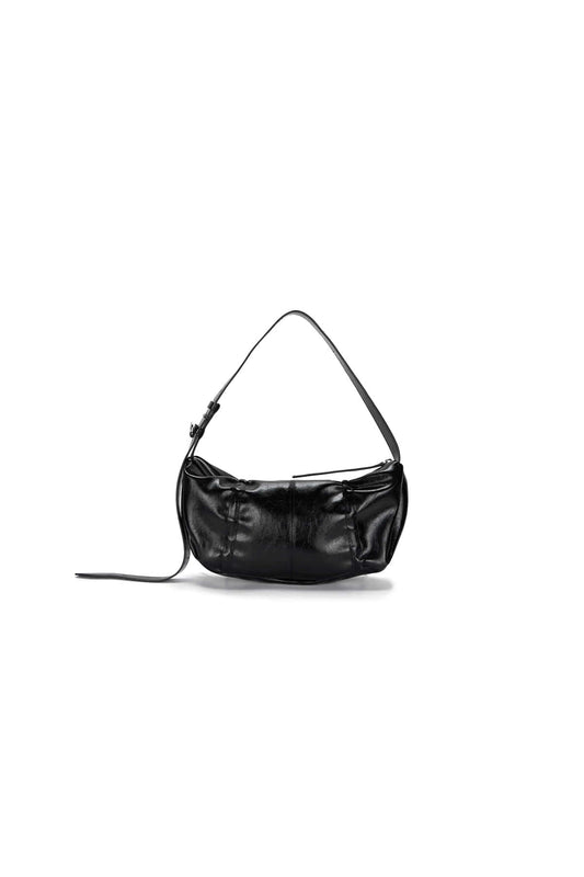 MATIN KIM - HALF SHIRRING RIBBON ROUND BAG IN BLACK