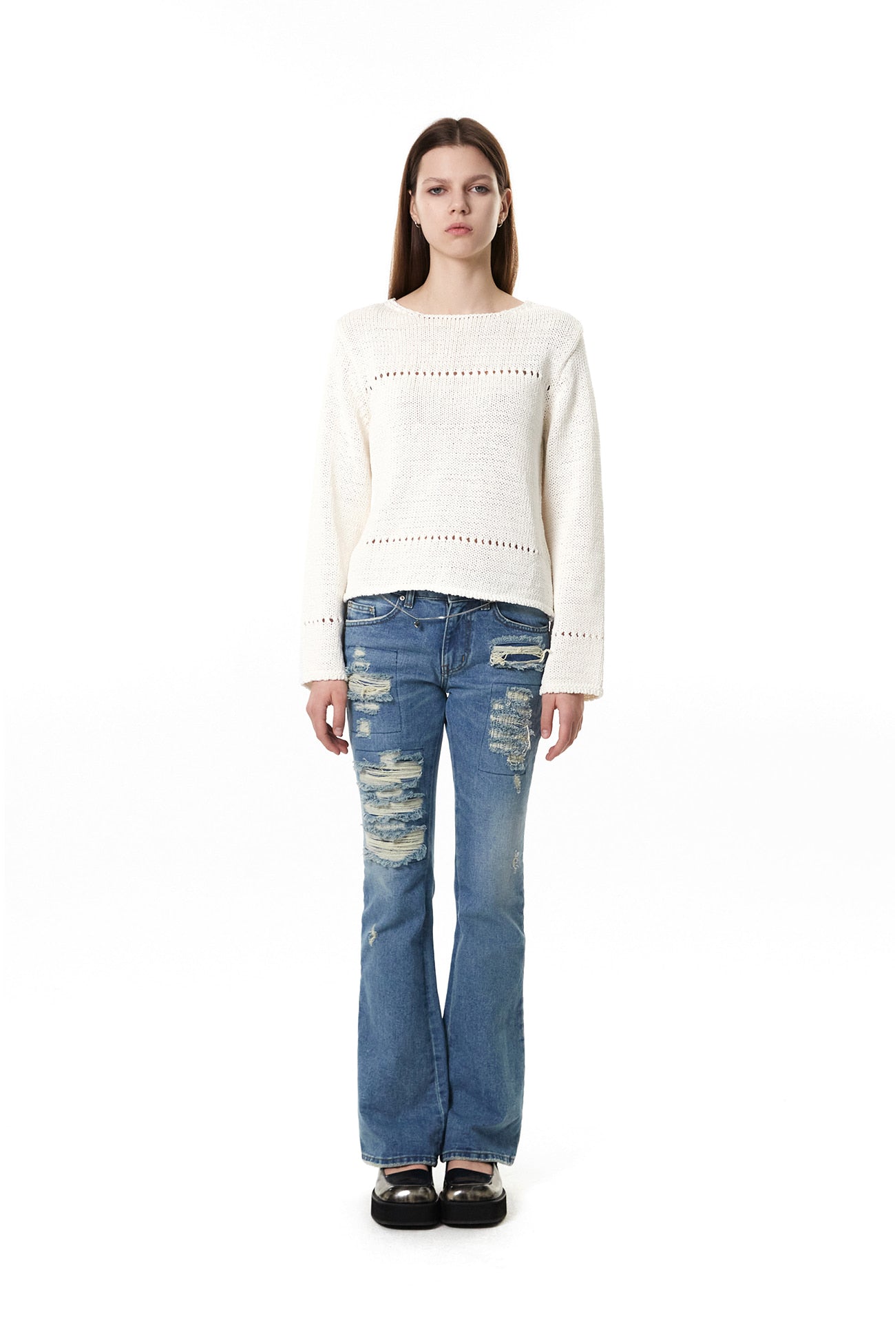 CERRIC -  DESTROYED BOOT CUT JEANS / BLUE