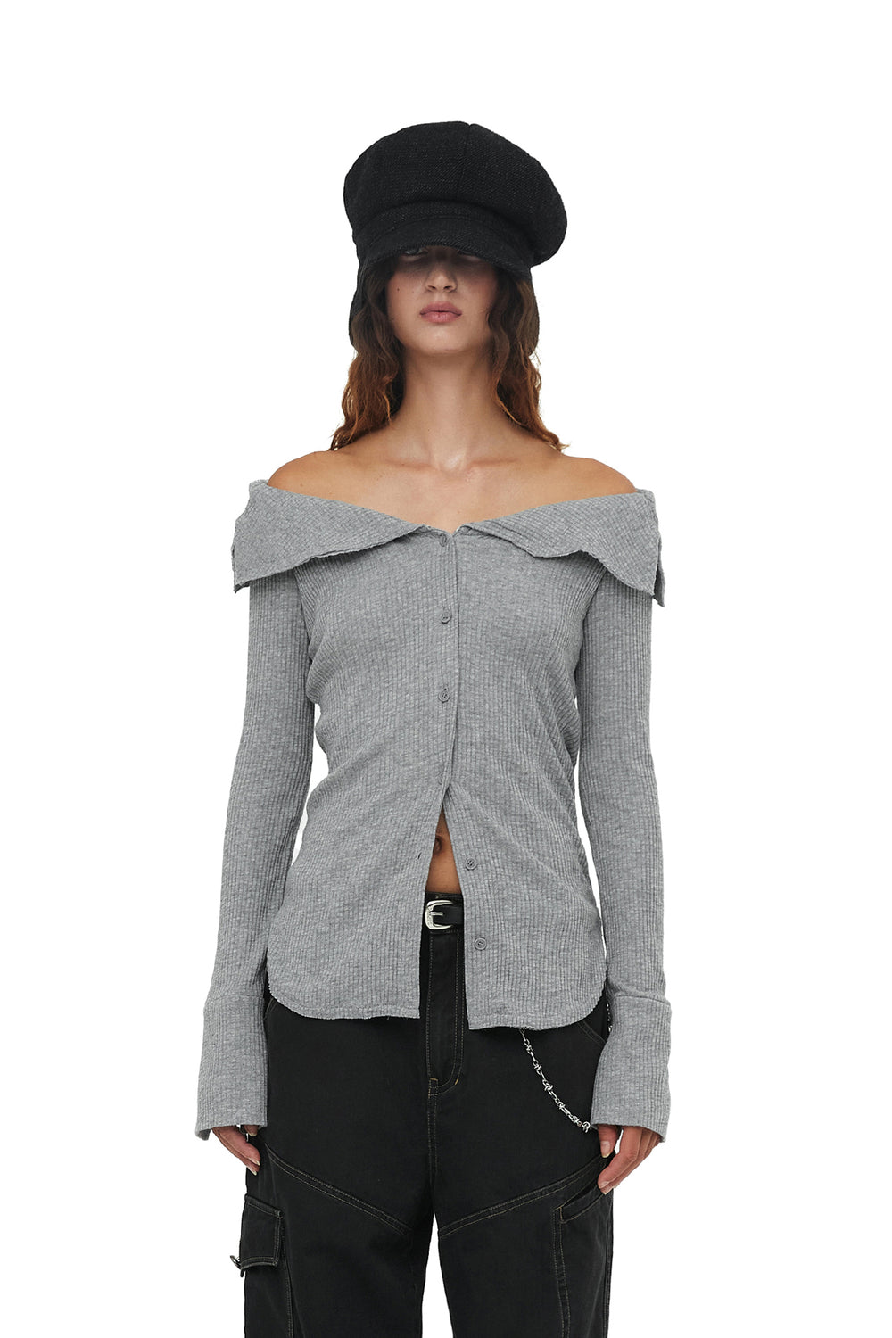 CERRIC -  OFF-SHOULDER CARDIGAN / GRAY