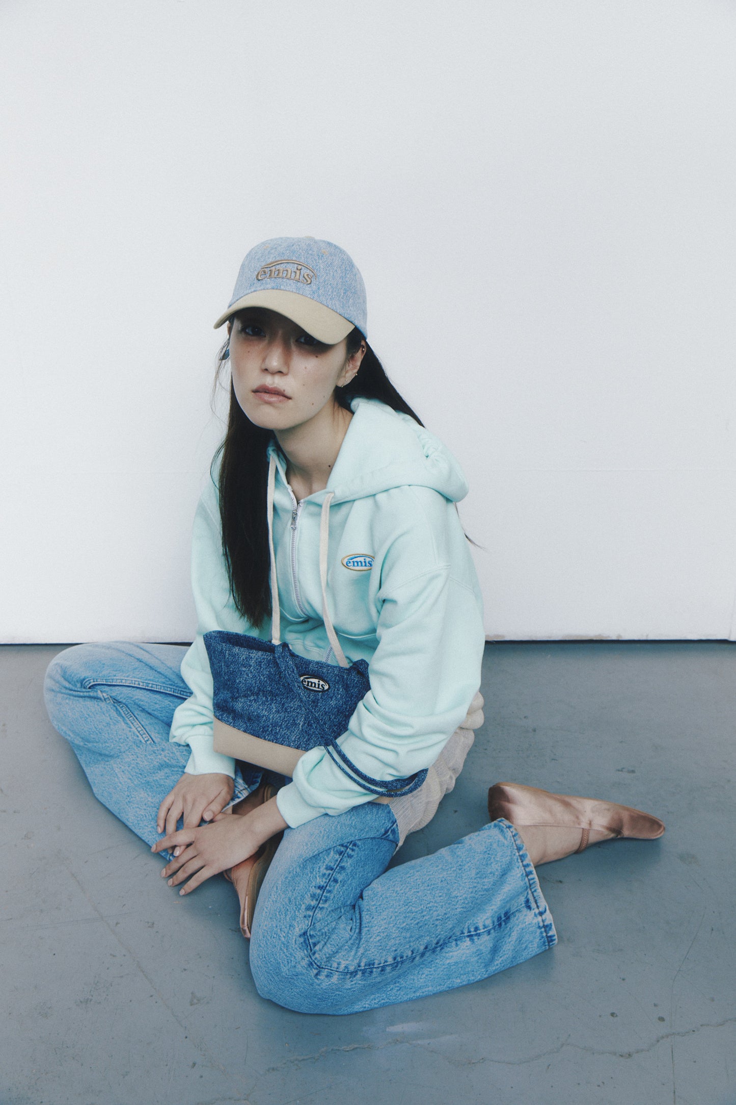 EMIS - NEW LOGO DENIM BALL CAP-LIGHT BLUE DENIM-BEIGE