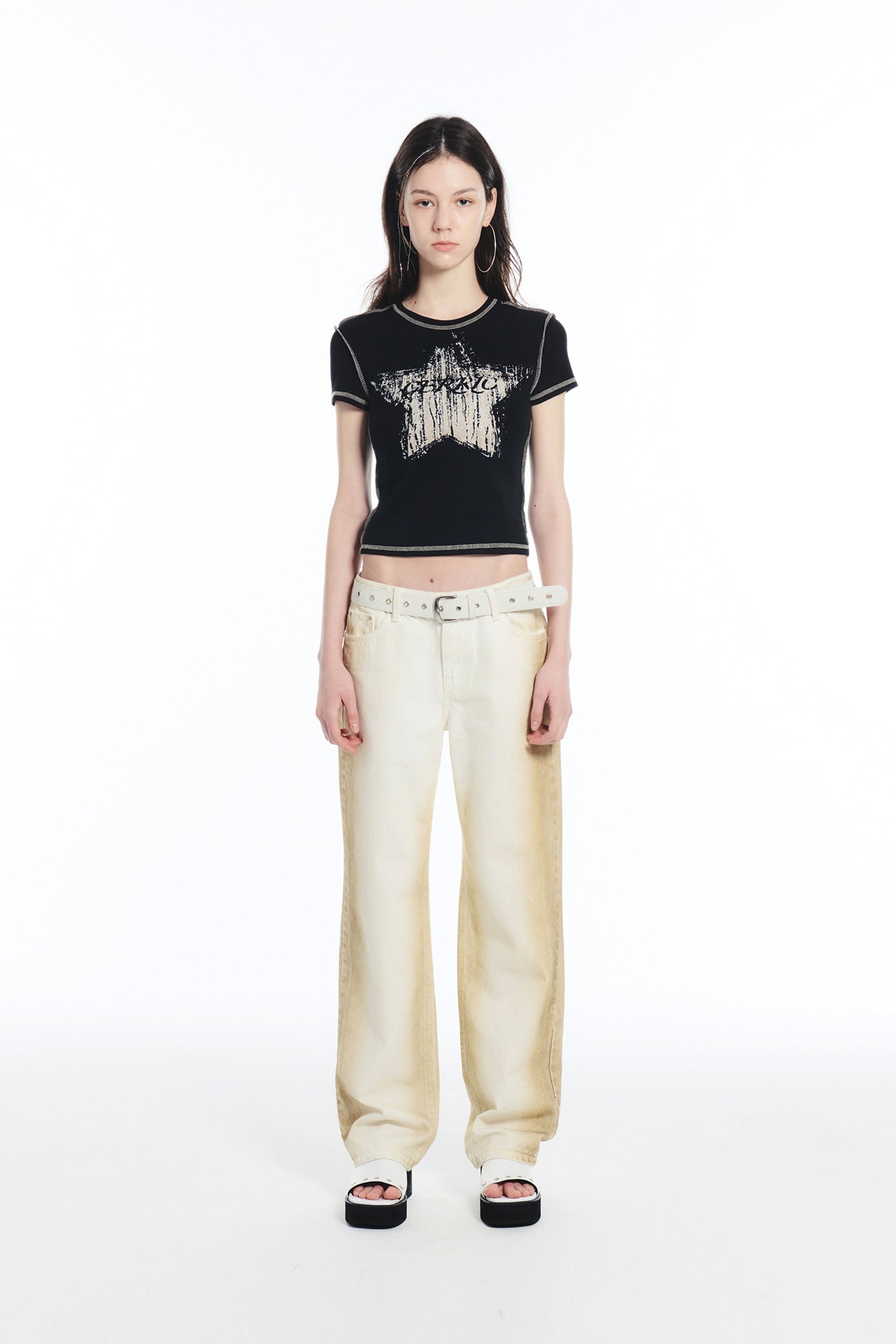 CERRIC -  BRUSH DYEING DENIM PANTS / IVORY