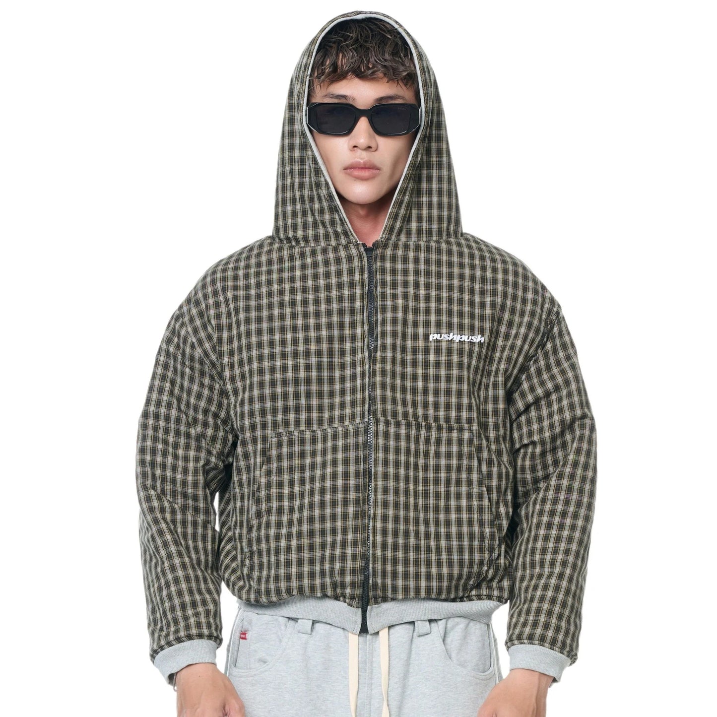 PUSH PUSH - PP FLIPSIDE ZIP HOODIE / Gray Amber Gingham