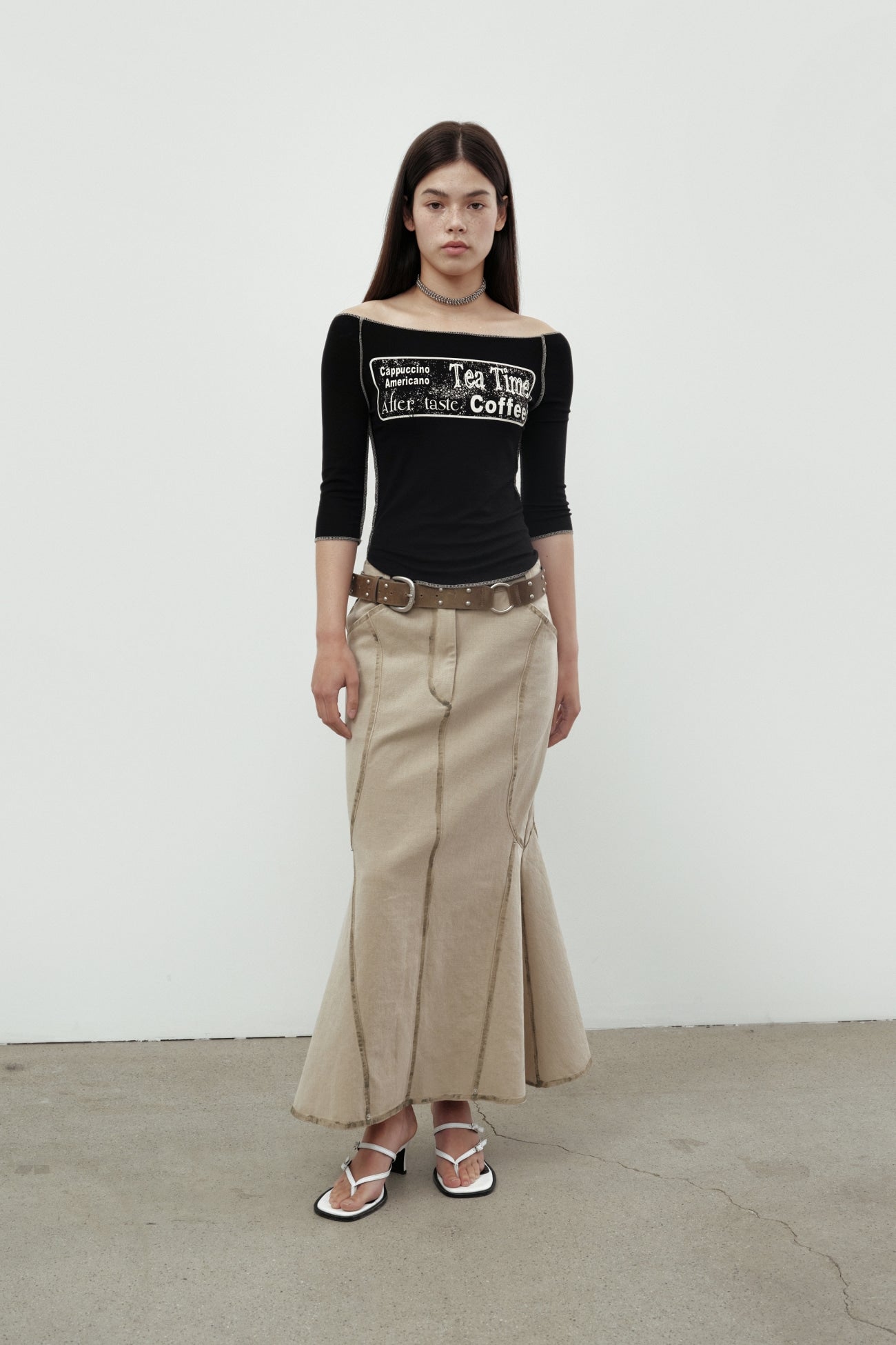 CERRIC -  DENIM SCOTCH SKIRT / BEIGE