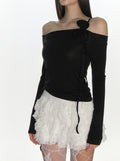 CRANK -  ROSE STRING OFF SHOULDER TOP_BLACK