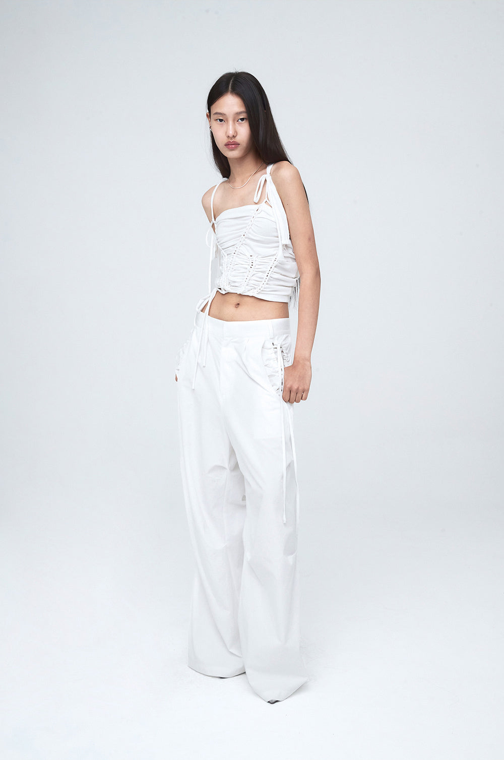 NACHE- CONSTRICT HOLE WIDE PANTS (UNISEX) WHITE