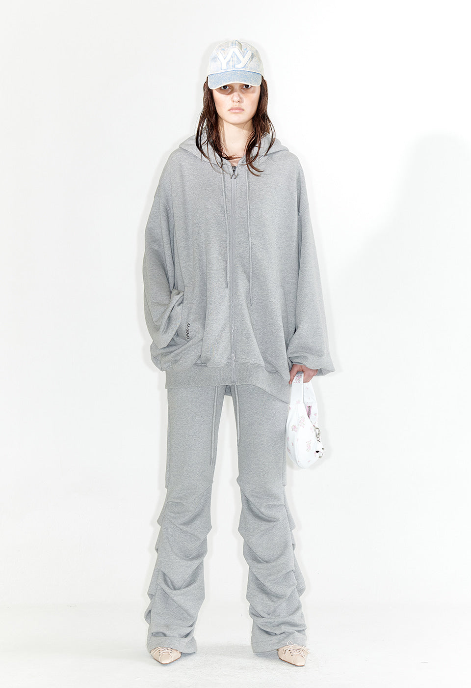 OPEN YY -  JERSEY SHIRRING PANTS, GRAY