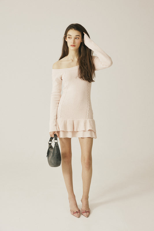 THREETIMES -  Cable off-shoulder dress pink