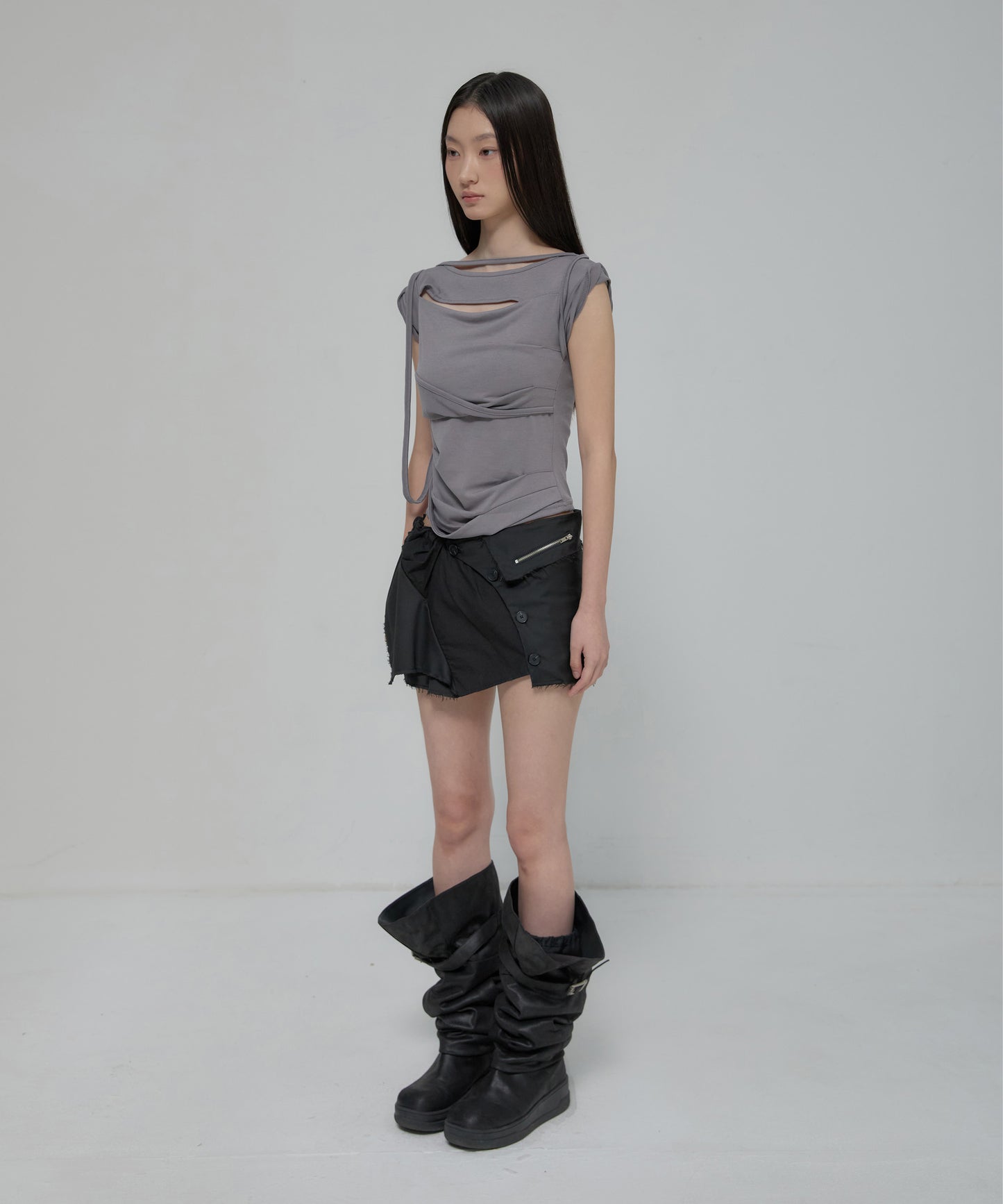 FLAREUP -  Asymmetrical Layered Mini Skirt / Black