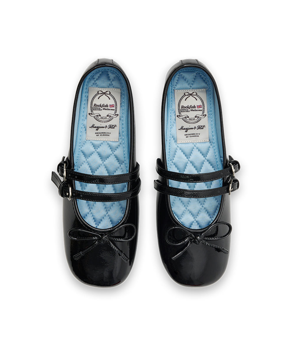 ROCKFISH WEATHERWEAR- SQUARE TOE TWO STRAP MARYJANES(ENAMEL) - BLACK