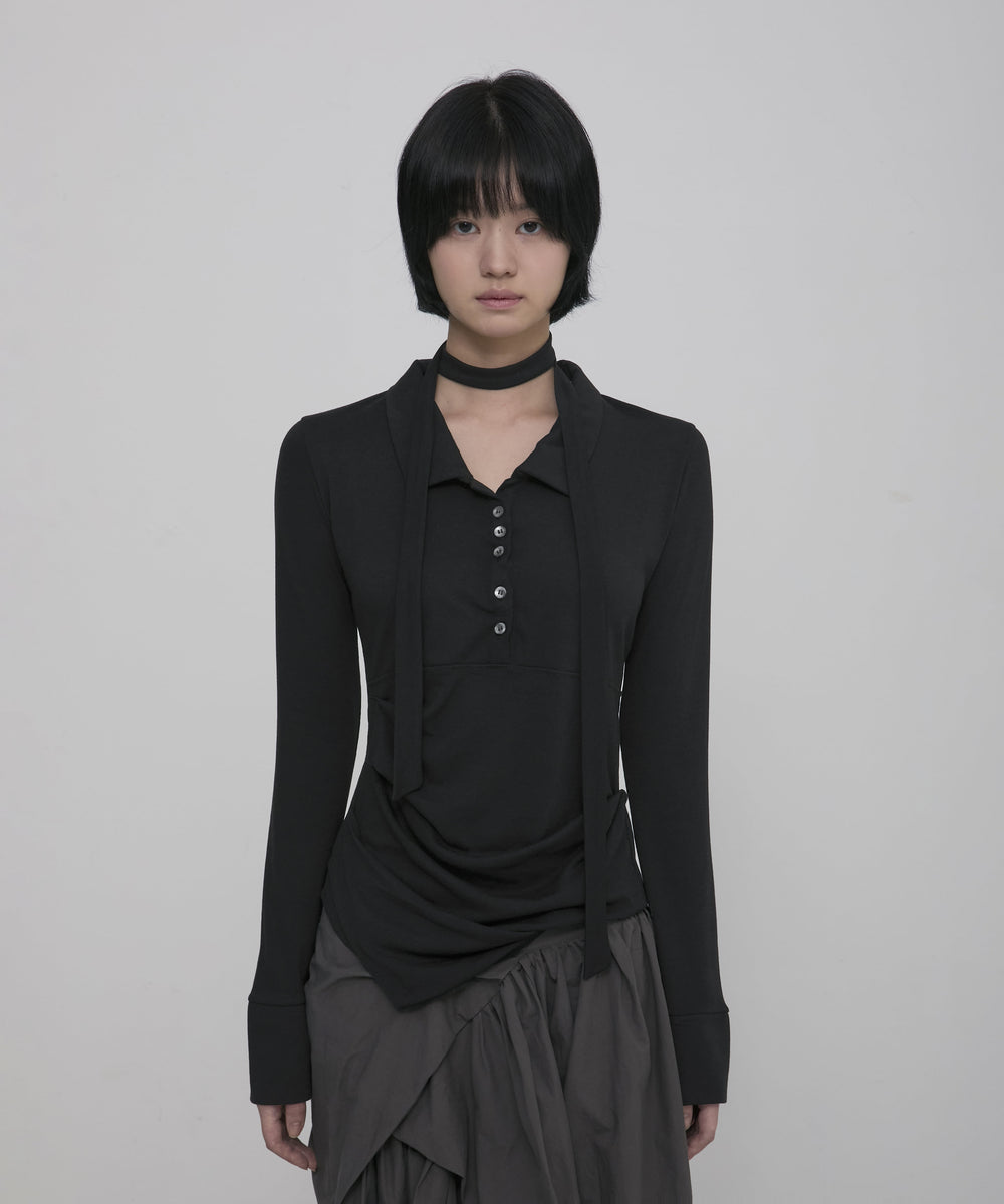 FLAREUP - Asymmetrical Draped Shirt / Black
