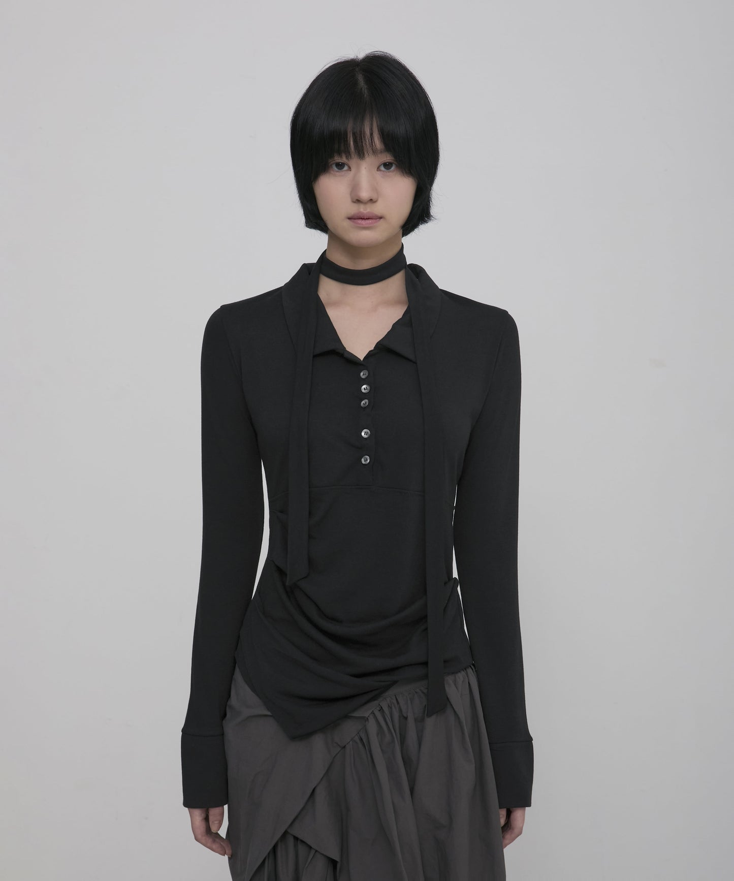 FLAREUP - Asymmetrical Draped Shirt / Black