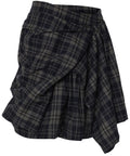 FLAREUP - Asymmetrical Draped Layered Skirt / Checkered
