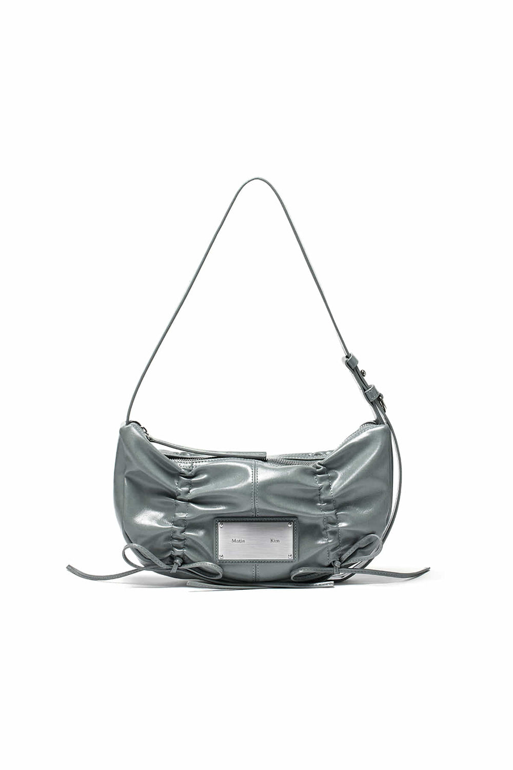 MATIN KIM - HALF SHIRRING RIBBON ROUND BAG IN SMOKE BLUE