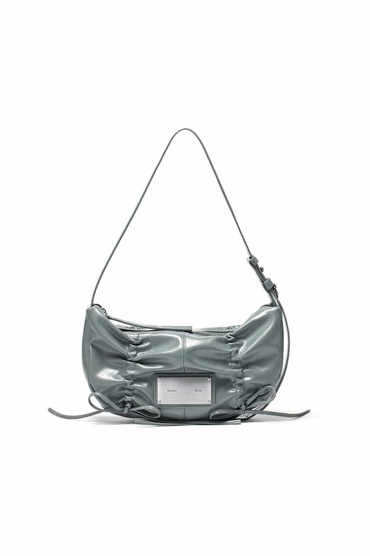 MATIN KIM - HALF SHIRRING RIBBON ROUND BAG IN SMOKE BLUE