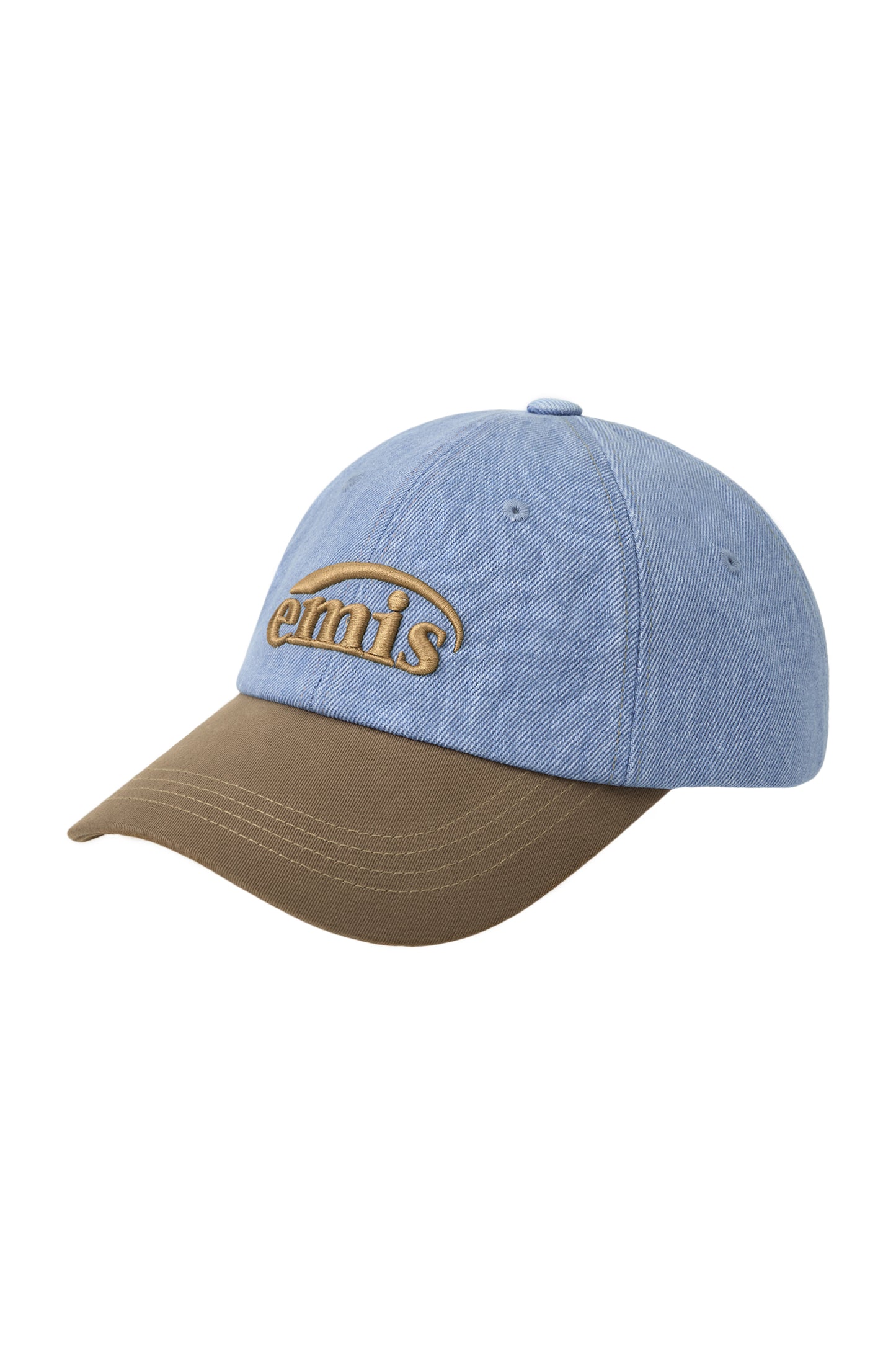 EMIS - WASHED DENIM BALL CAP-LIGHT BLUE DENIM/BROWN