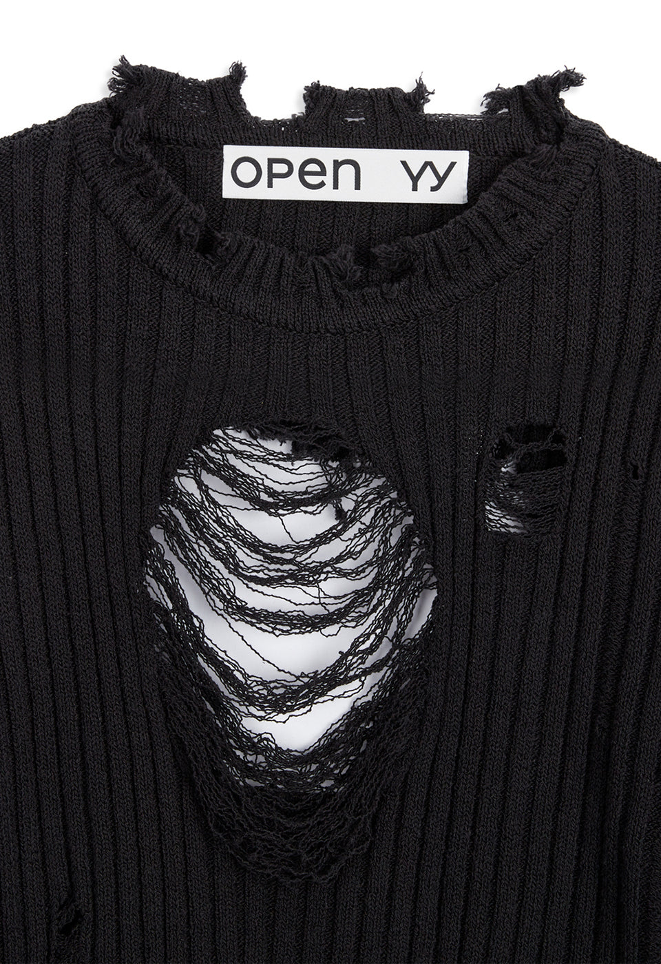 OPEN YY -  [EXCLUSIVE] DAMAGED HEART PULLOVER, BLACK