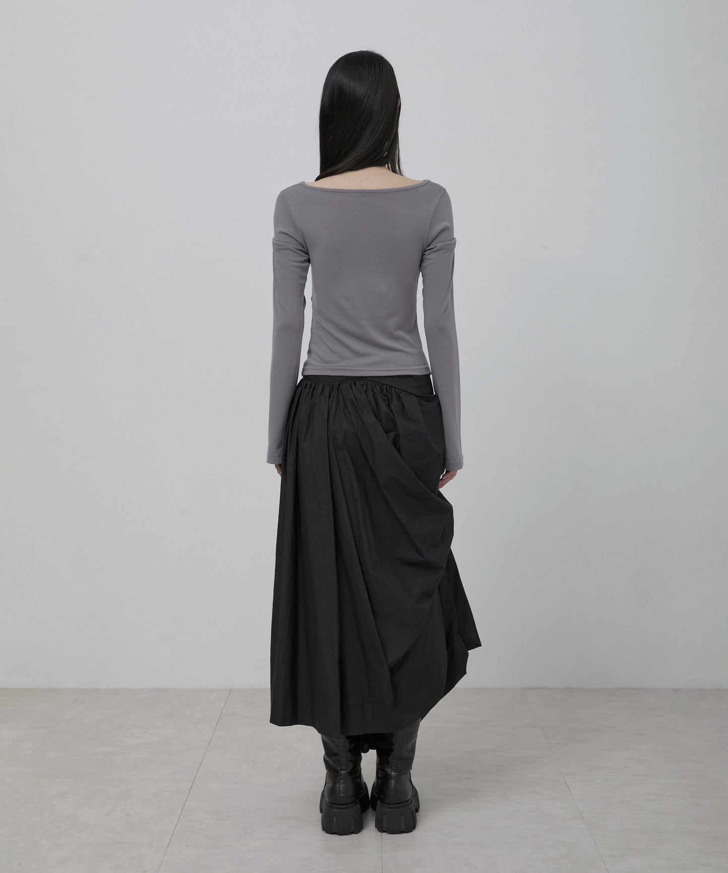 FLAREUP - Asymmetrical Draped Layered Long Skirt / Black