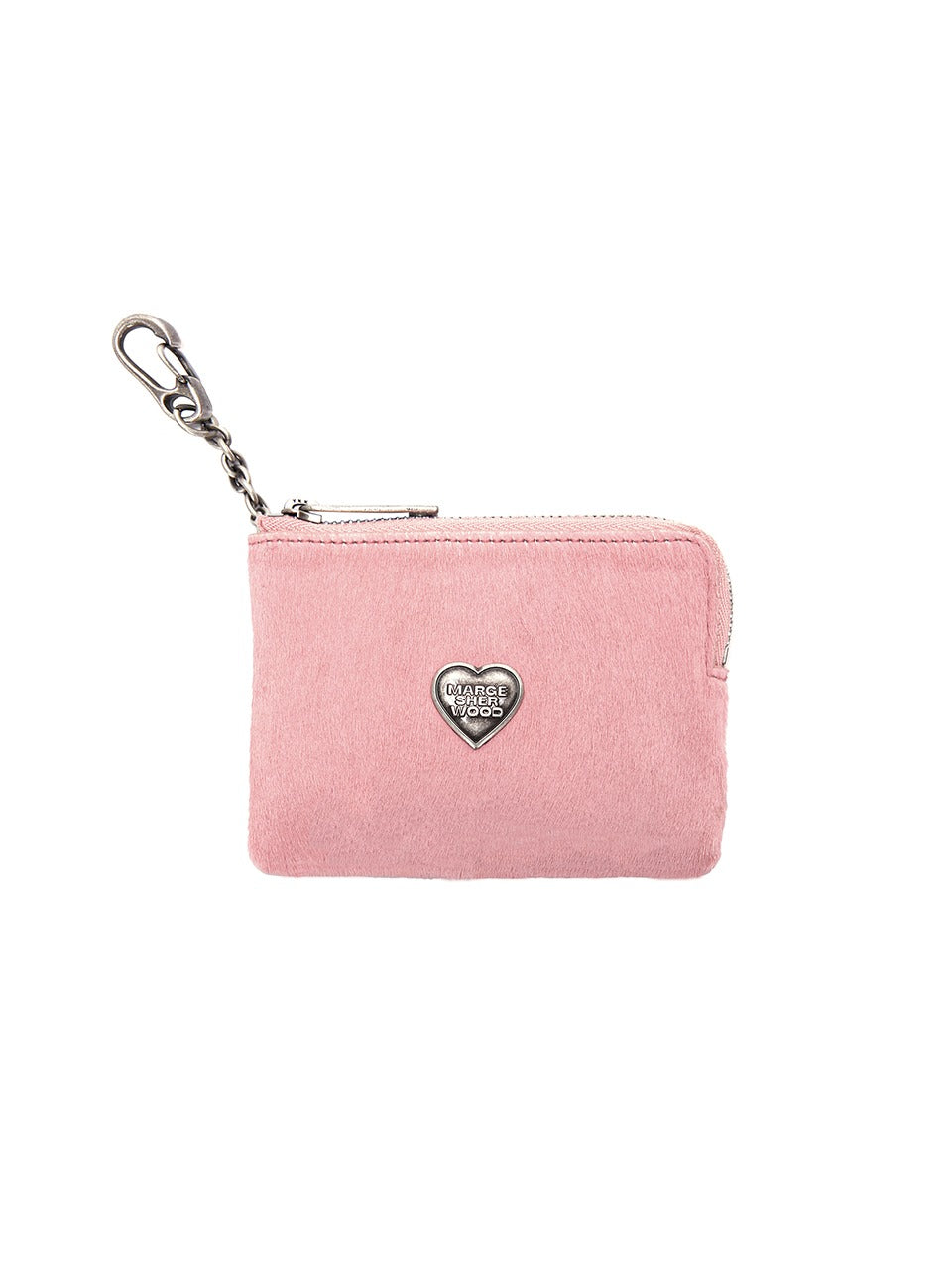 MARGESHERWOOD - HEART ZIPPER WALLET_SILVER LOGO_pink haircalf