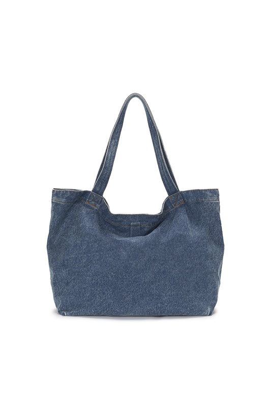 MATIN KIM - LOGO WASHED DENIM TOTE BAG IN BLUE (DISPATCH IN 48HRS)