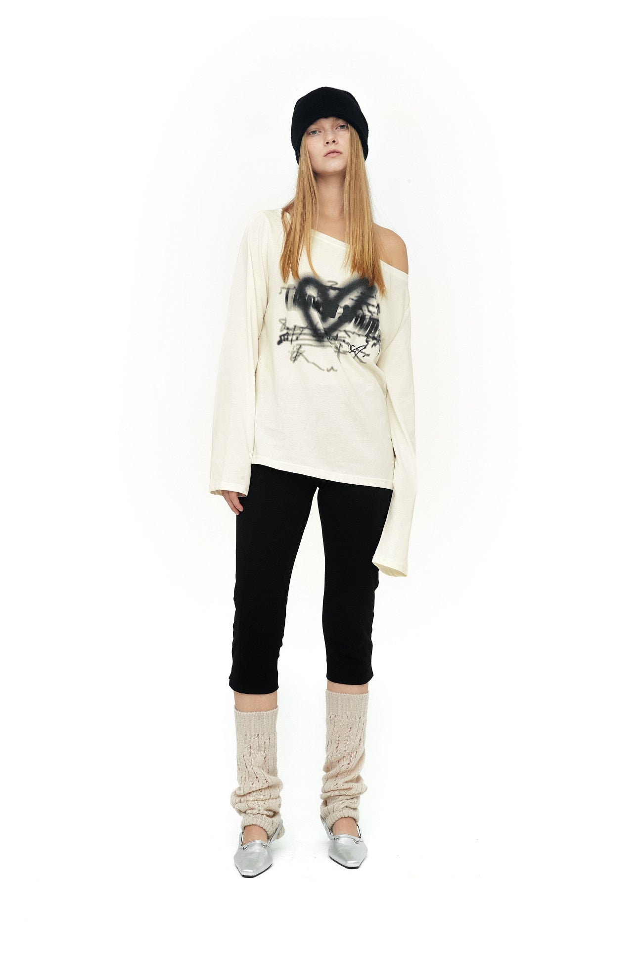 CERRIC -  HEART BOAT NECK TOP / IVORY