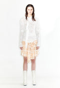 OPEN YY -  FADED CHECK SHIRT SKIRT, SALMON