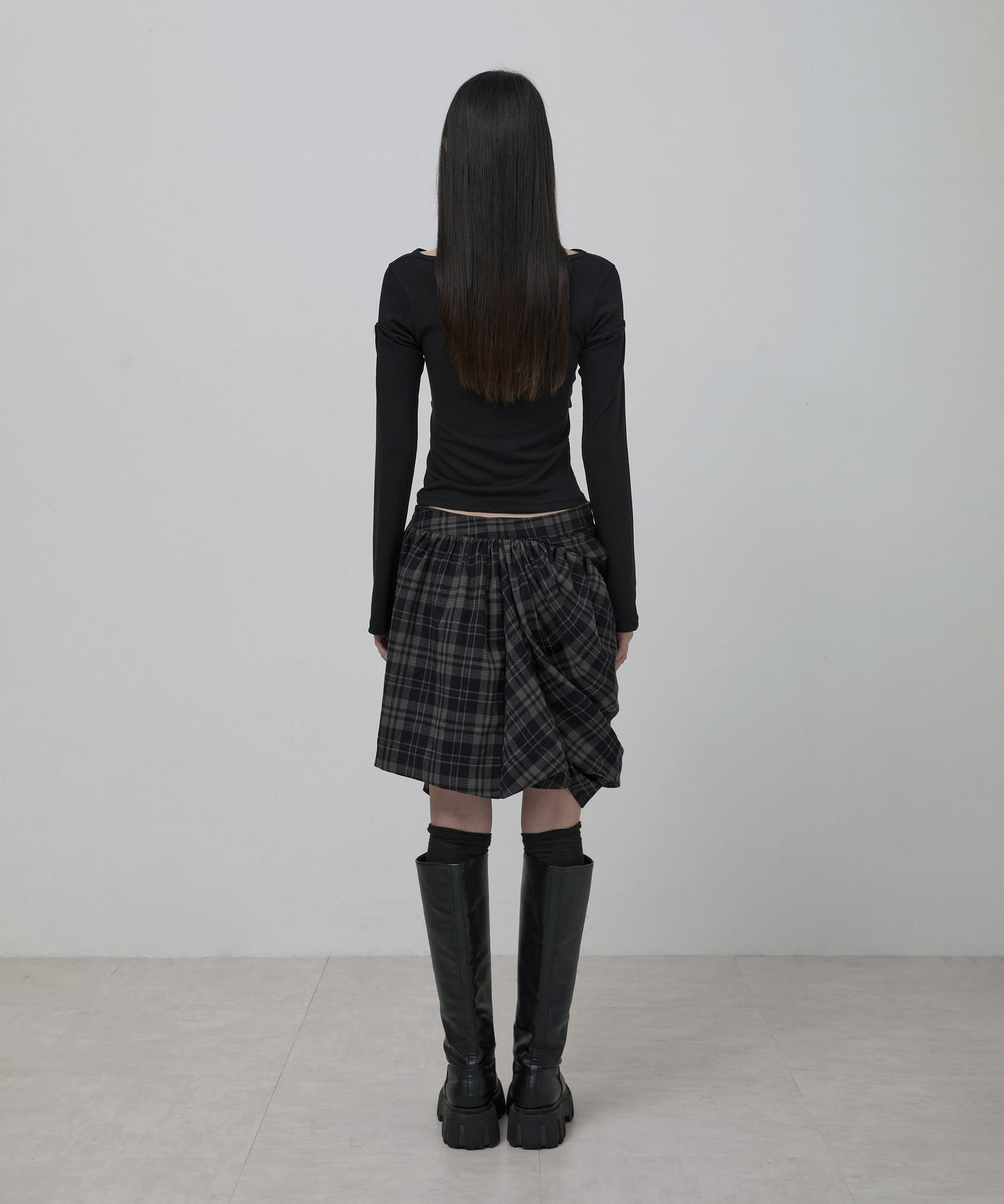 FLAREUP - Asymmetrical Draped Layered Skirt / Checkered