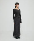 FLAREUP - Asymmetrical Draped Long Skirt / Black
