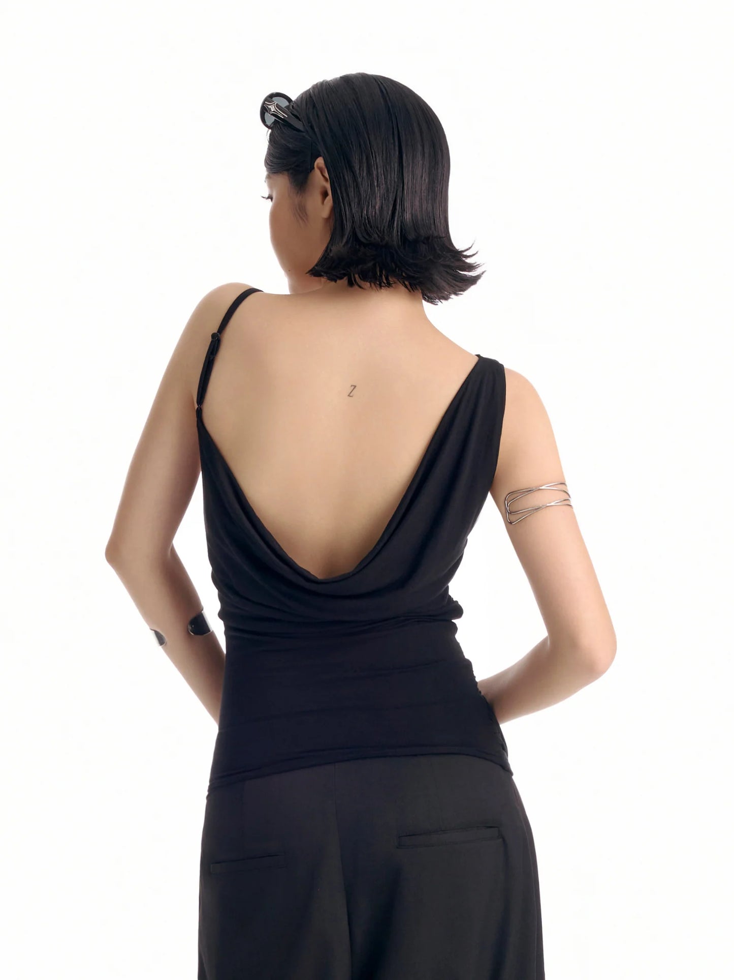 MELANCHOLY - Selene Cowl Back Top / Black