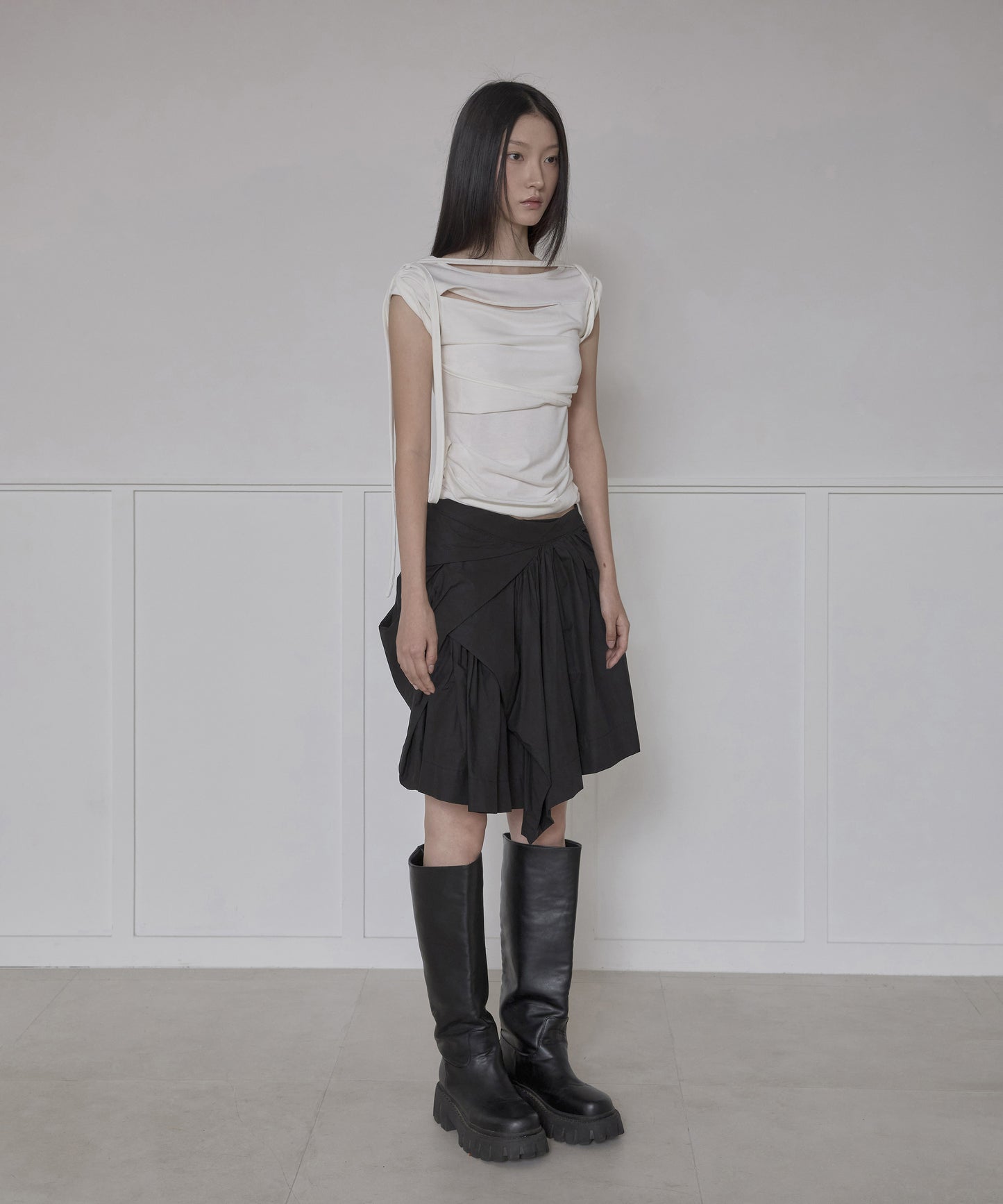 FLAREUP - Asymmetrical Draped Layered Skirt / Black