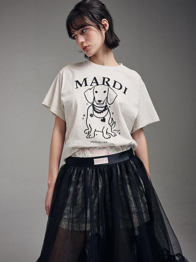 MARDI MERCREDI -  TSHIRT SWING THE TAIL DDANJI PEARL NECKLACE_OATMEAL BLACK