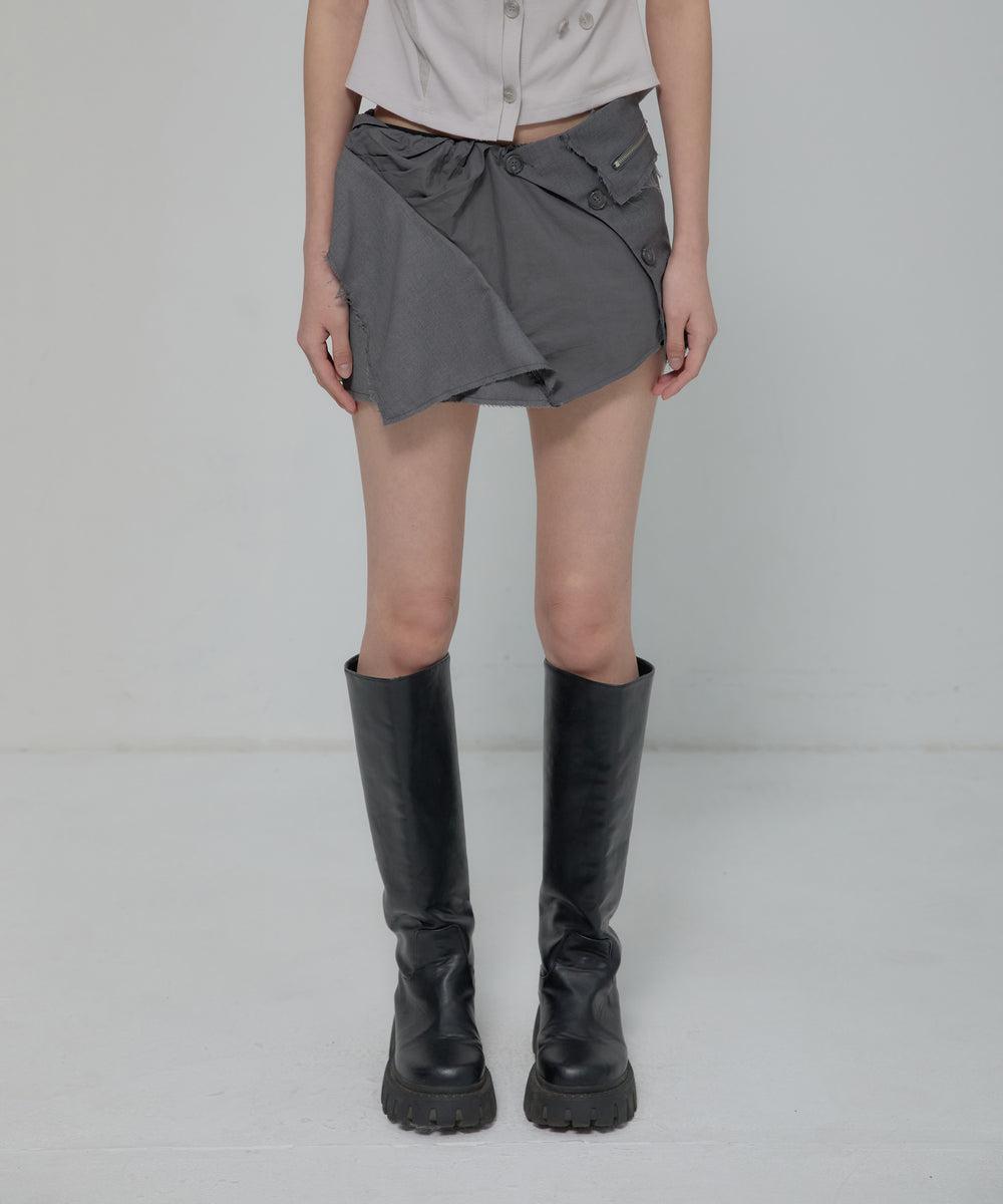 FLAREUP -  Asymmetrical Layered Mini Skirt  / Gray