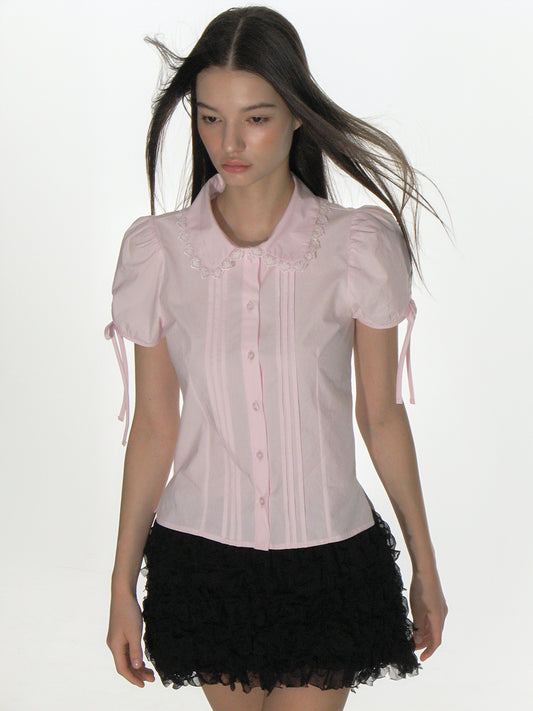 CRANK -  PINTUCK LACE COLLAR BLOUSE_PINK