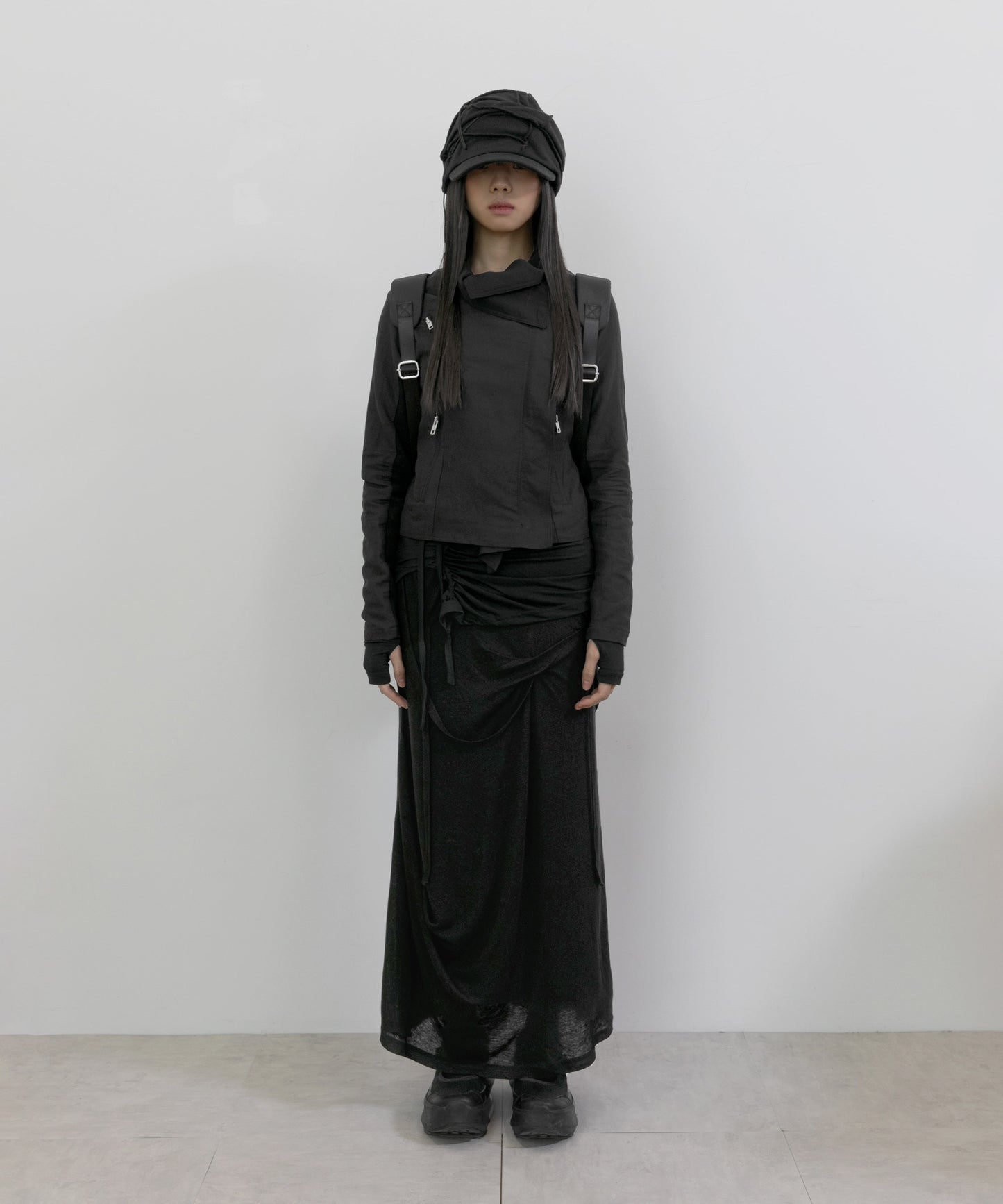 FLAREUP - Asymmetrical Draped Long Skirt / Black