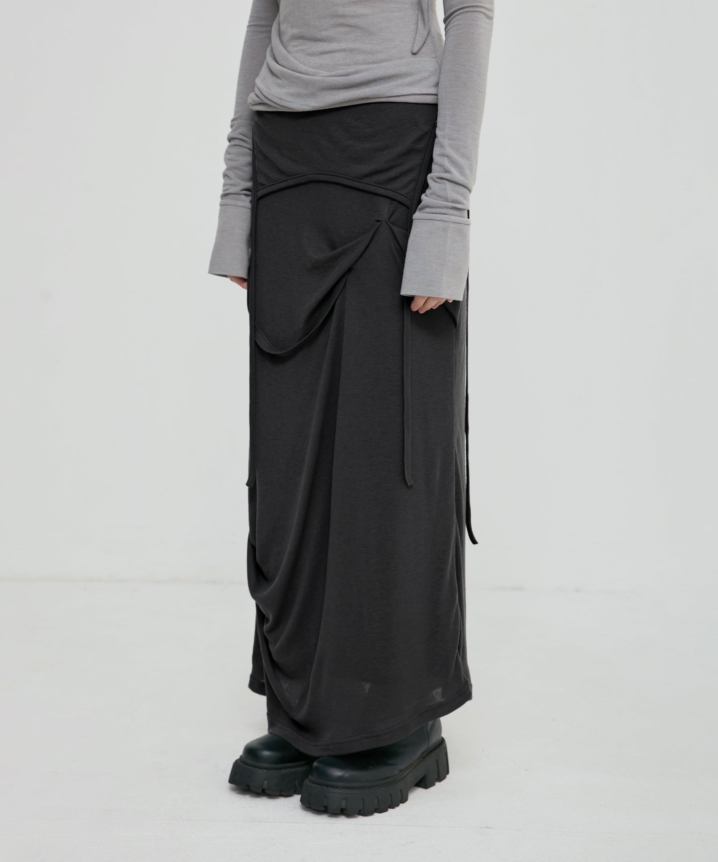 FLAREUP - Asymmetrical Draped Long Skirt / Black