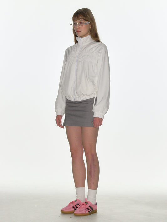 CRANK -  RIBBON SHIRRING WINDBREAKER_WHITE